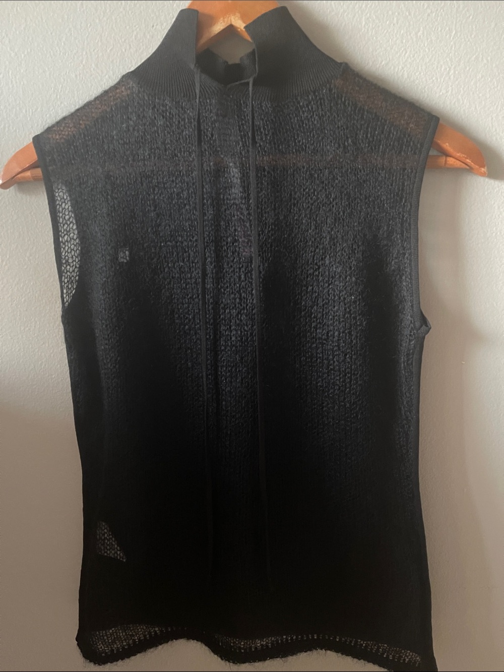 Black Sleeveless Mock Neck Top with Sheer Knit Yoke front and back Italy - Picture 5 of 14